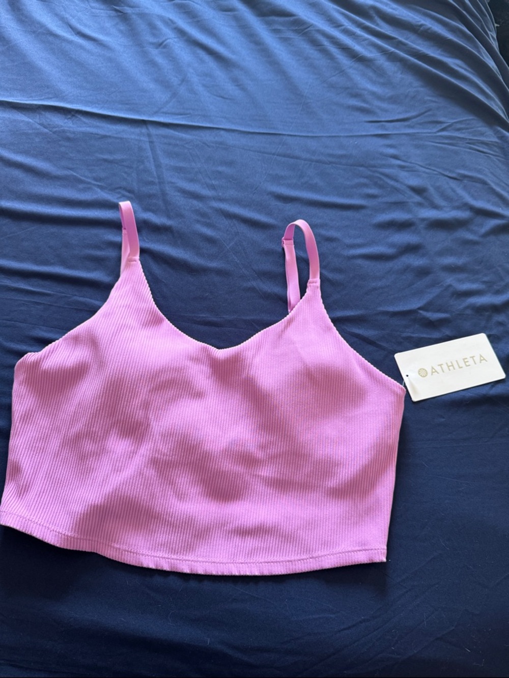 Athleta Ribbed Lavender-Pink Crop long line sports bra